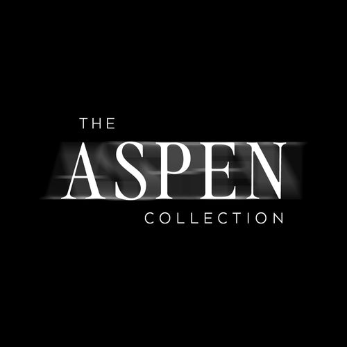 A black square background with the Aspen Collection logo in white in the center with the word “aspen” with a horizontal blur. 